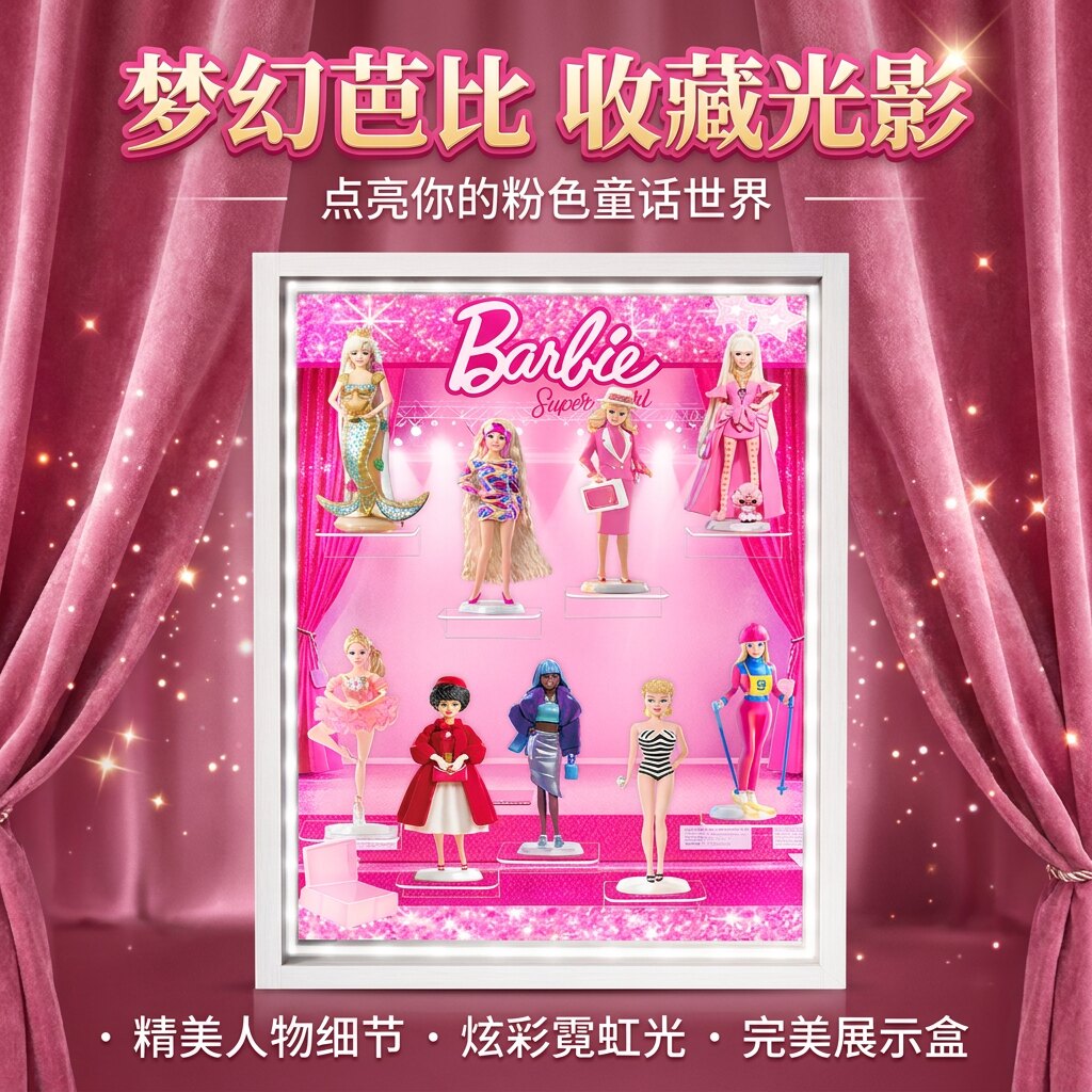泡泡玛特芭比娃娃公主风尚系列盲盒手办收纳礼物摆件场景展示盒