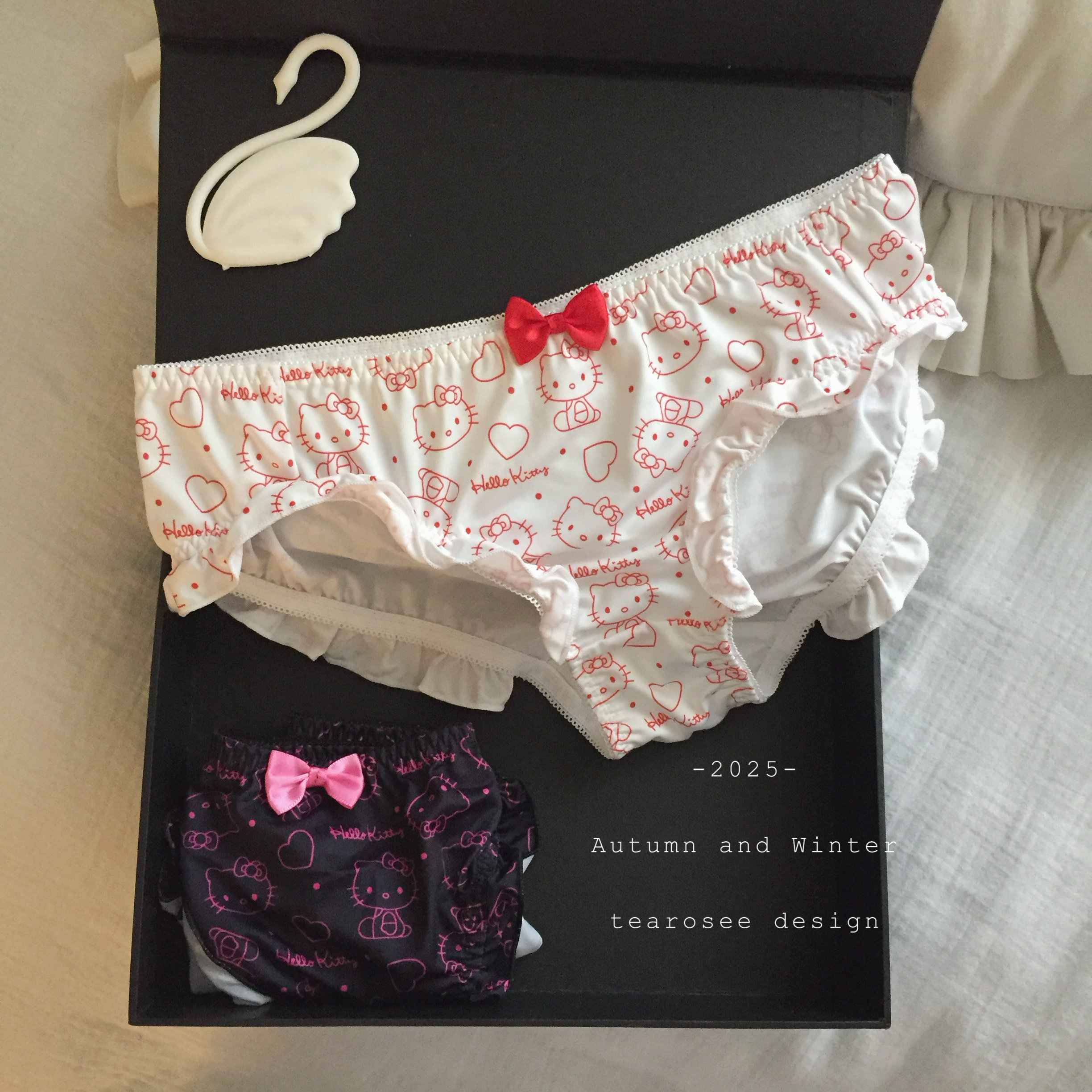 tearosee 叛逆甜心 复古印花凯蒂日系蝴蝶结舒适弹力牛奶丝内裤