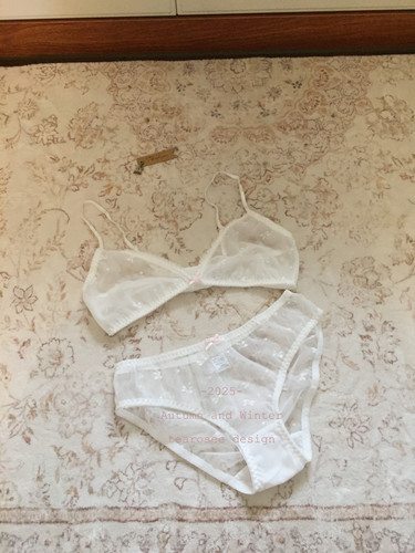 tearosee 薄纱樱 纯欲蕾丝透明无钢圈日系三角杯少女文胸内衣套装