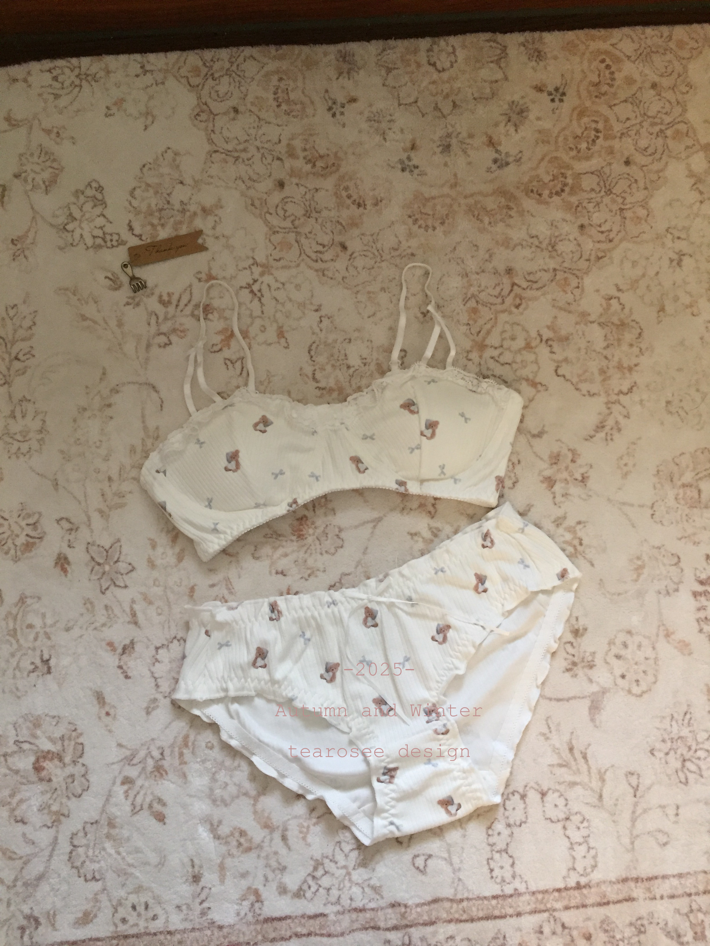 tearosee 小熊睡醒了 设计可爱印花内衣少女日系透气舒适套装