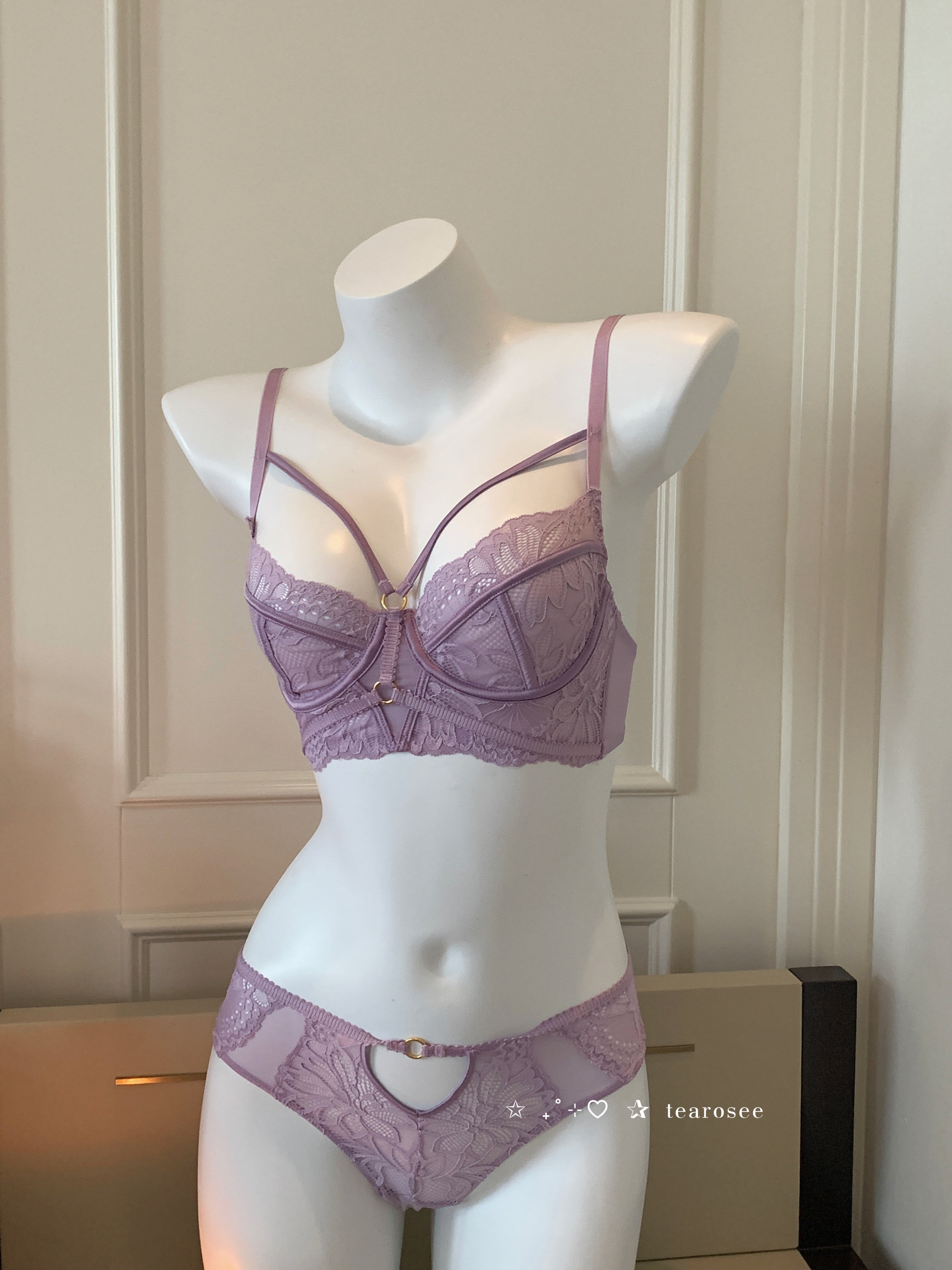 tearosee 情迷紫罗兰 纯欲绑带薄款无垫性感蕾丝法式内衣套装