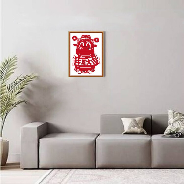 牛年小件2024现代中式财神爷单色十字绣客厅儿童房办公室新房喜庆