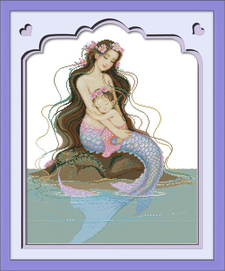 清晰印花母女情深十字绣童话人物美人鱼客厅卧室温馨画母爱依恋