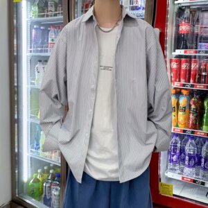 男秋季长袖衬衫条纹休闲C318P30图片
