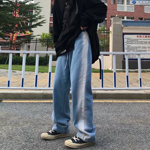 秋季牛仔男坠垂感阔腿宽松直筒拖地裤N916P40图片