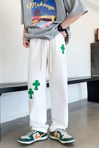十字架卫裤男宽松直筒美式高街拖地休闲长裤子A561P32图片