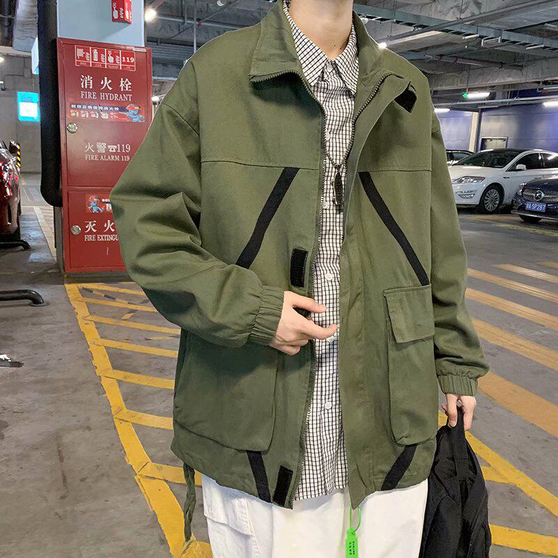 慵懒潮流青年纯夹克原宿简约口袋ins流行男常规港风J1221P55图片