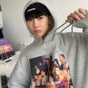 秋冬男美式复古加绒连帽印花卫衣外套W055P30图片