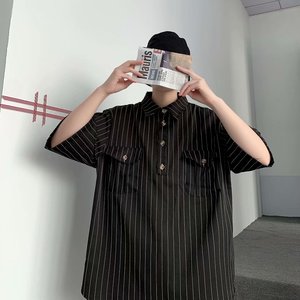 男士棉休闲条纹五分衬衫短袖半袖衬衣宽松C202图片