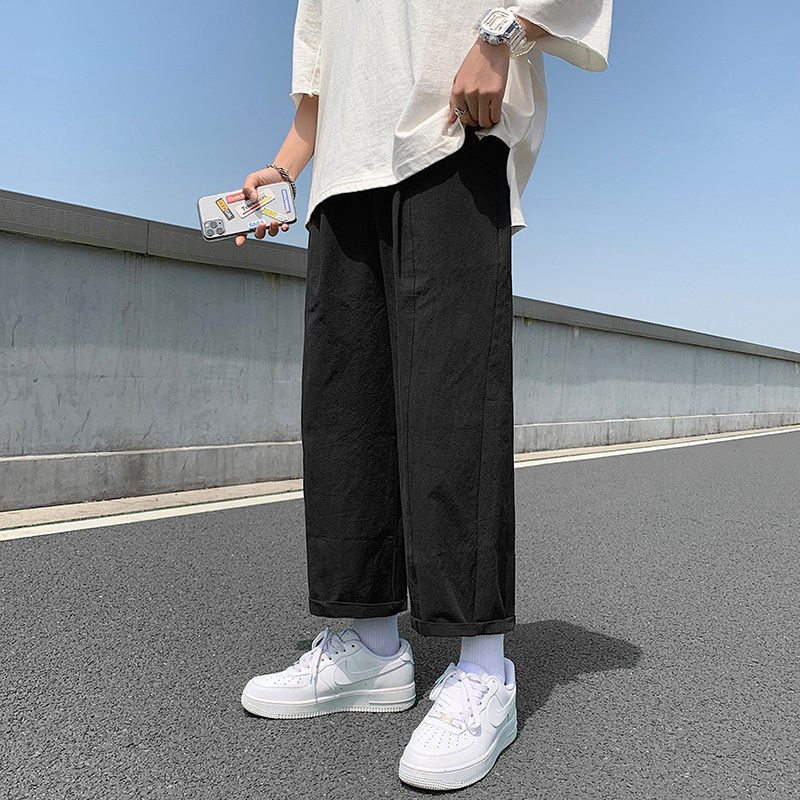 男士休闲亚麻裤子棉麻长裤纯色九分裤休闲裤图片