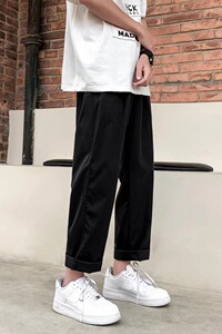 休闲裤男宽松直筒九分裤港风ins潮裤子阔腿9分日系K1831P20图片