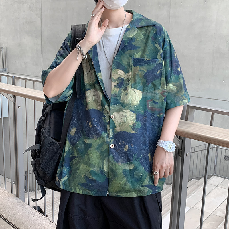 男士五分袖短袖衬衣宽松休闲C011图片