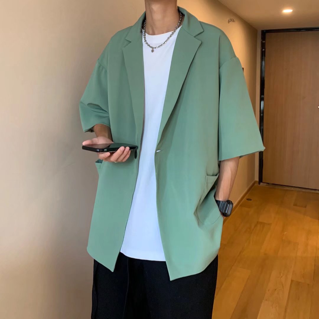 2023新款夏季宽松男士短袖西服衬衫韩版时尚潮流上衣服X8860P38图片