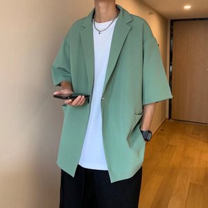 2023新款夏季宽松男士短袖西服衬衫韩版时尚潮流上衣服X8860P38图片