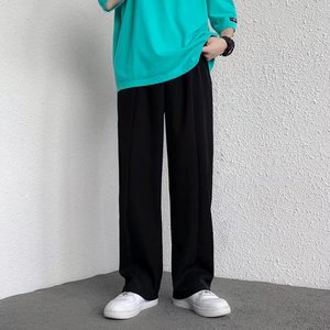 欧美风高街坠垂感小西裤炸街黑色休闲裤脚纽扣式宽松裤男X231P30图片
