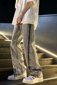港风潮男新款个性拉链牛仔裤嘻哈ins潮高街潮流痞帅长裤GZ8803P50图片