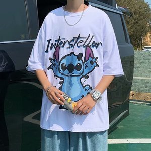 2021年夏季新款纯棉短袖男韩版T恤宽松休闲圆领T605P20,白色长筒袜子穿搭图片