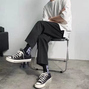 男夏季2023年新款高腰显瘦休闲宽松直筒垂坠感阔腿西装裤QX09P35