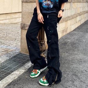 高街潮暗黑机能工装牛仔裤拉链vibe风长裤显瘦裤子NA10P52图片