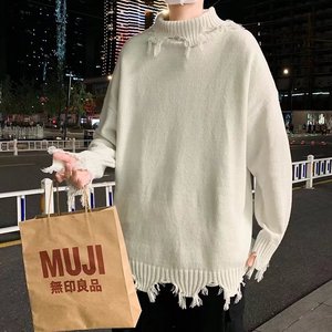 男秋冬个性毛衣高领破洞乞丐衣服潮流M48P35图片