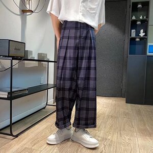 夏季潮牌ins格子休闲裤男宽松百搭直筒裤潮流阔腿长裤子A287P35图片