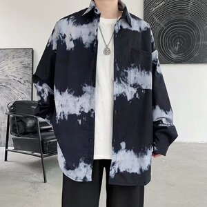 男秋季长袖衬衫暗黑风纯色扎染衬衣C804P35图片