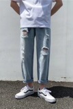 男九分裤直筒水洗工装裤男2023新款男士休闲牛仔裤NC364P33，男装牛仔裤，星座1116-2