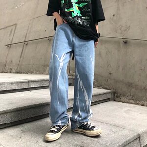 渐变色牛仔裤子男韩版潮流宽松直筒NZ581P45图片