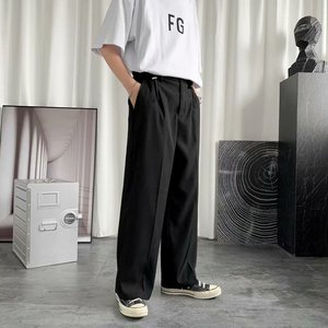 男士直筒休闲裤青少年流行长裤薄款阔腿裤宽松休闲纯色图片