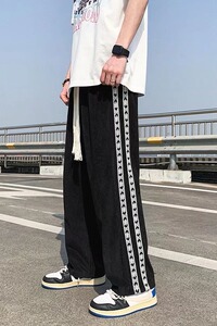 美式ins炸街条纹运动裤男直筒宽松垂感休闲裤子卫裤KC707P37图片