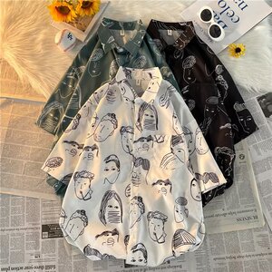 短袖花衬衫男潮小众宽松大码衬衣日系复古港风夏上衣外套C545P25图片