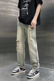 破洞阔腿牛仔裤宽松春夏2023年新款潮做旧设计感直筒裤HK90P45，男装牛仔裤，星座1116-2