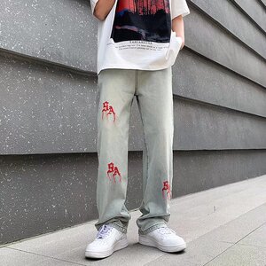 牛仔裤男美式复古设计感小众直筒宽松裤高街拖地裤N211P38图片