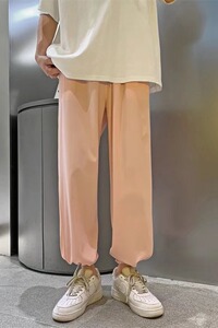 冰丝裤子男港风潮流宽松阔腿长裤青少年抽绳束脚运动裤潮E69P25