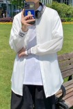 长袖衬衫男士宽松潮流纯黑色衬衣韩版百搭休闲外套衣服C9643P28，男装衬衫，星座1116-2