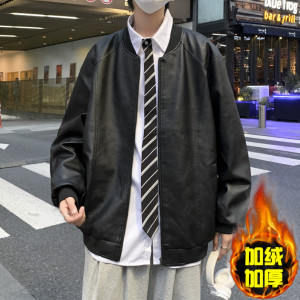 男秋冬PU皮夹克男加绒加厚J17P75图片