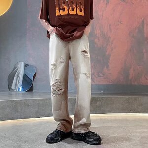 男新款水洗泥黄牛仔裤E701P46图片