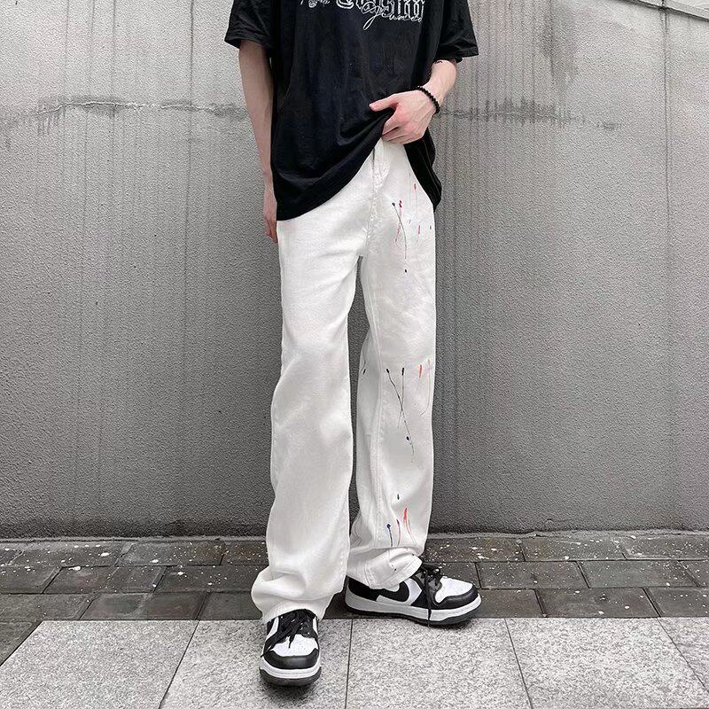 泼墨牛仔裤男宽松学生潮流ins港风阔腿休闲直筒长裤子NG094P40,男装牛仔裤,星座1116-2