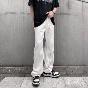 泼墨牛仔裤男宽松学生潮流ins港风阔腿休闲直筒长裤子NG094P40