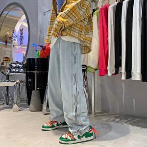 男秋冬痞帅个性休闲抽绳牛仔裤K7088P55图片
