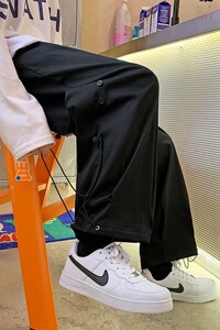排扣裤男士夏季薄款大码直筒抽绳长裤潮牌百搭休闲裤子男K554P35图片
