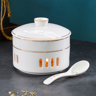 酒店会所陶瓷餐具蜡烛加热保温中式翅盅明炉燕窝辽参汤碗带盖炖盅