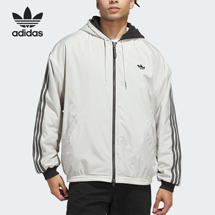 Adidas/阿迪达斯正品三叶草男女连帽休闲条纹双面穿外套JX5440