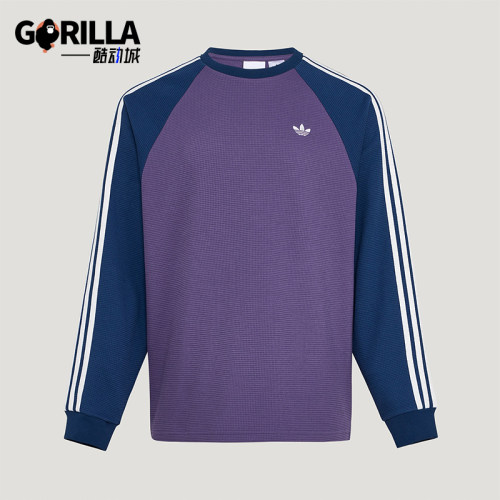 Adidas/阿迪达斯正品三叶草男女休闲华夫格拼接运动长袖T恤KV8868