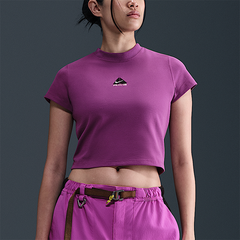 Nike/耐克正品Dri-FIT女士套头修身短款透气针织短袖HM6085-505