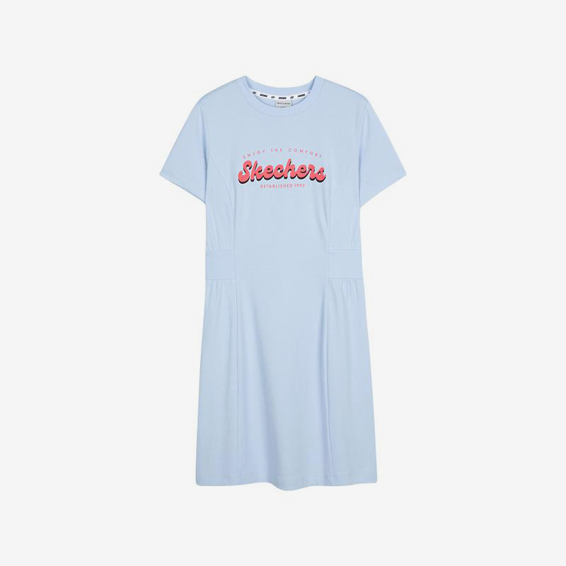 Skechers/斯凯奇正品夏季新款女子运动休闲针织短袖连衣裙