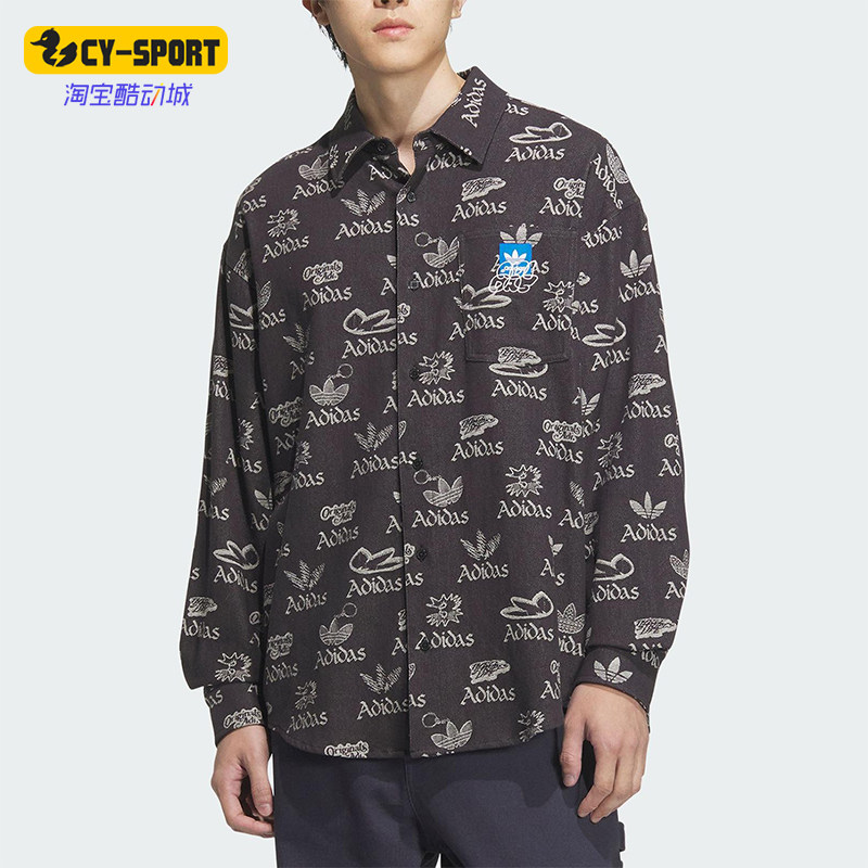 Adidas/阿迪达斯正品三叶草男士经典透气运动休闲印花衬衫JN1663