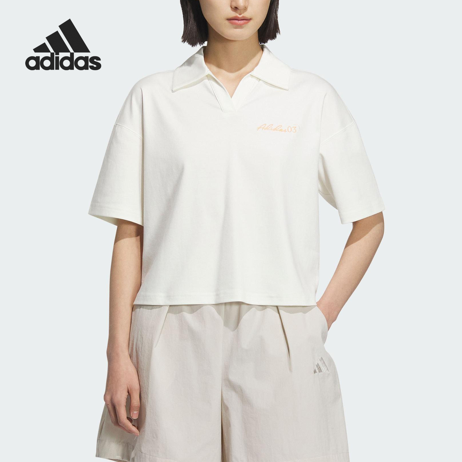 阿迪达斯女士简约短款POLO衫