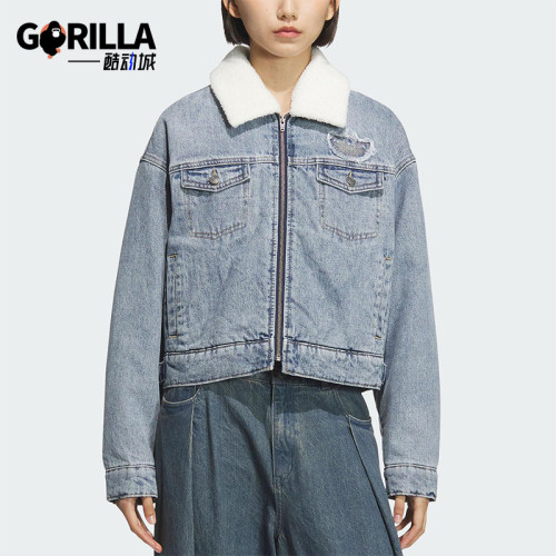 Adidas/阿迪达斯正品三叶草女士翻领保暖牛仔运动宽松棉服KC2626