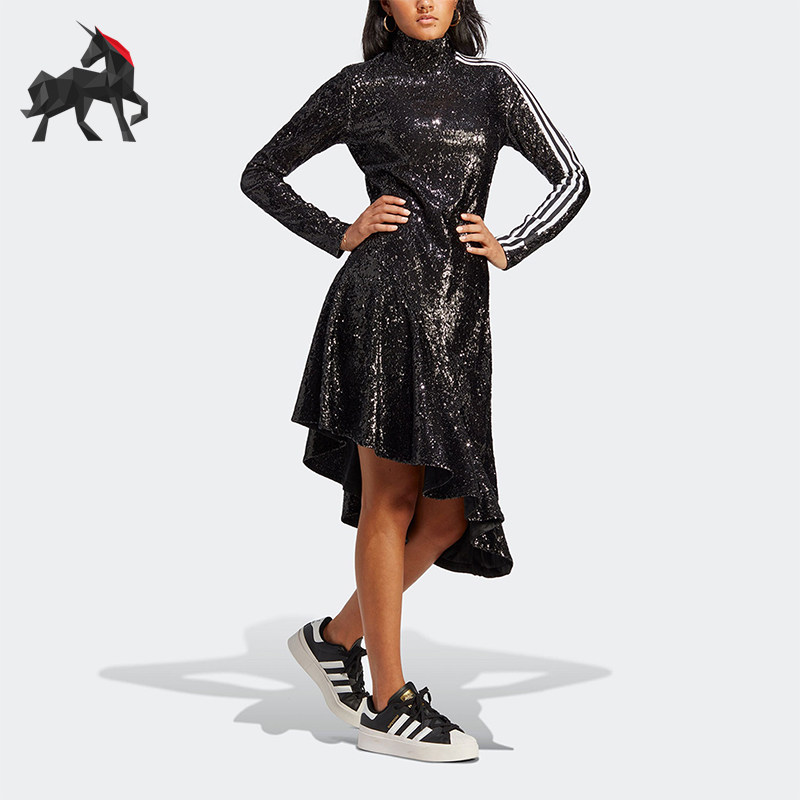 Adidas/阿迪达斯正品三叶草女士时尚亮片休闲连衣裙HR3413